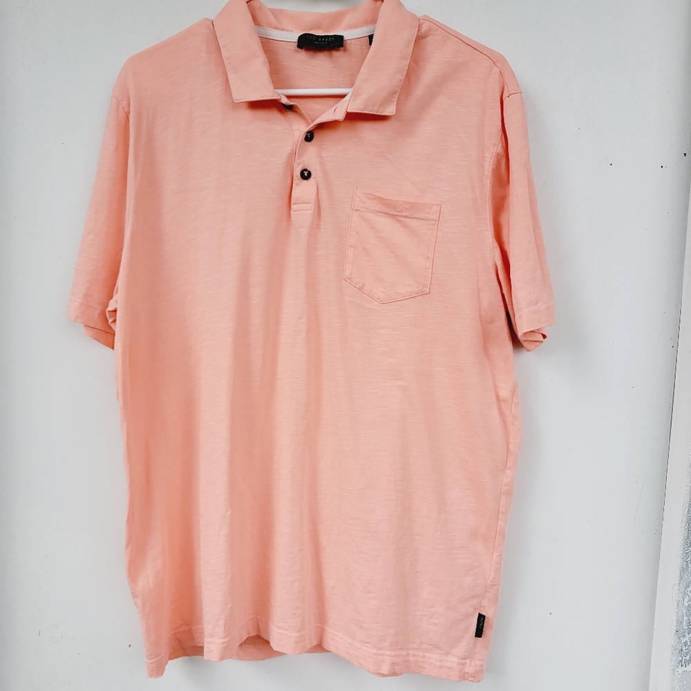 Ted Baker London Men's Short Sleeve Distanc Slub polo coral size Large